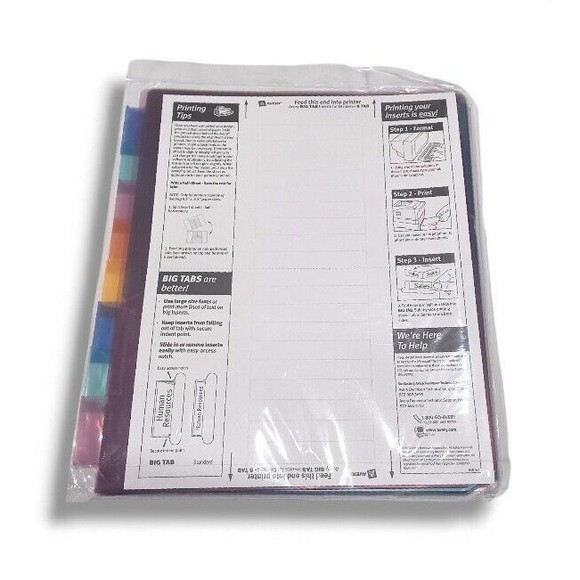 Avery 5 Packs Lot Big Tab Two Pocket Insertable 8 Tab Plastic Reference Dividers - Picture 4 of 11